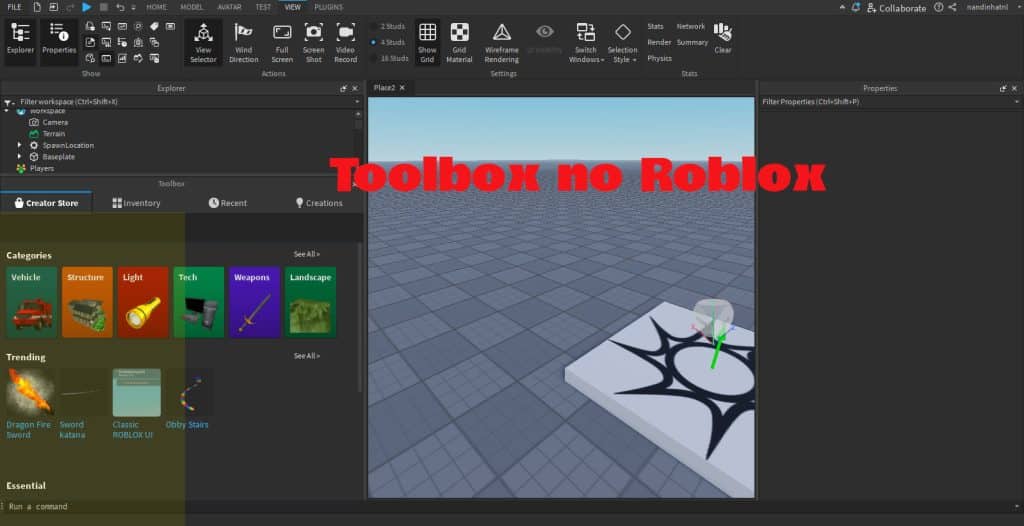 Ferramenta Toolbox no Roblox Studio