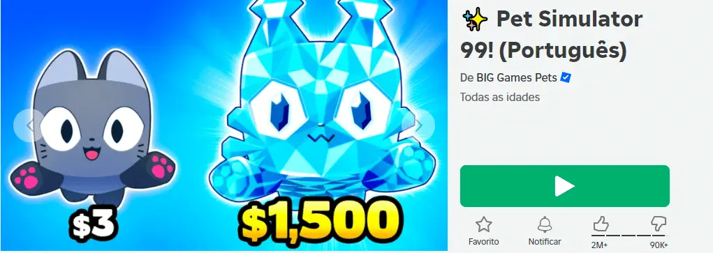 Pet Simulator X no Roblox para crianças