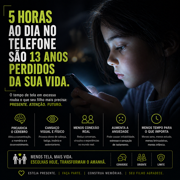 5 horas ao dia no telefone são 13 anos perdidos da sua vida