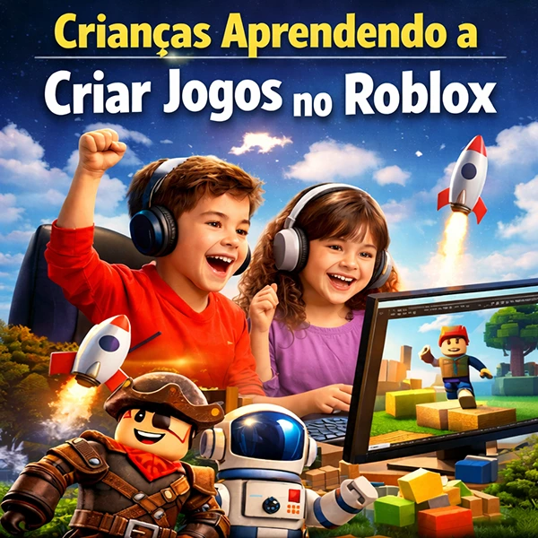 Crianças criando jogos no Roblox