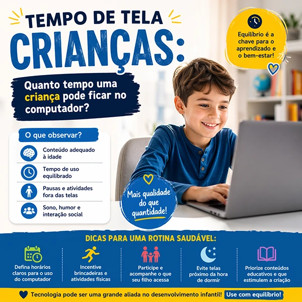 tempo de tela crianças quanto tempo uma criança pode ficar no computador